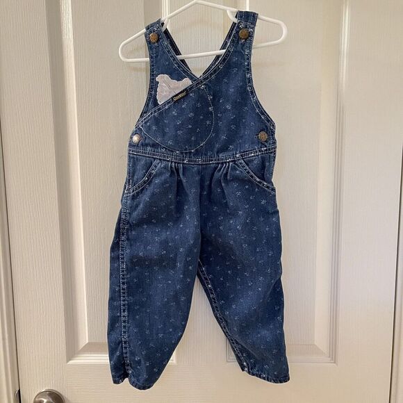 Vintage Oshkosh B'gosh Floral Overalls Handkerchief Pocket Blue Girls Size 2T - Picture 1 of 16